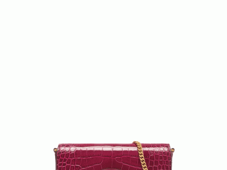 Mini Wallis Stamped Crocodile Leather Shoulder Bag in Raspberry For Discount