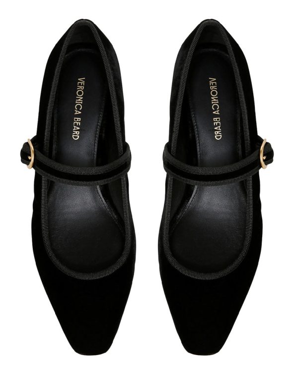 Cade Velvet Mary Jane Ballerina Pump in Black Online Hot Sale