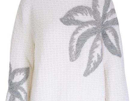 White and Silver Floral Knit Sweater For Sale