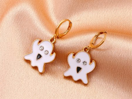 White Enamel & Cubic Zirconia 18K Gold-Plated Ghost Huggie Earrings Fashion