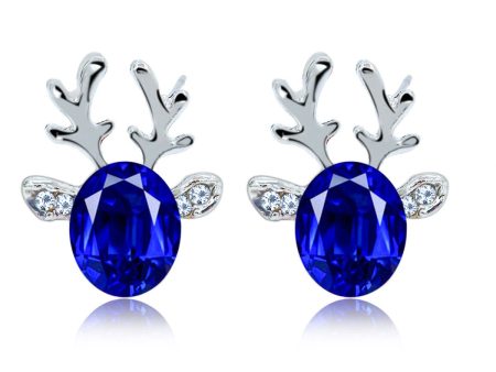 Blue Crystal & Cubic Zirconia Reindeer Oval Stud Earrings Online Hot Sale