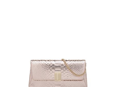 Laminated Python Stamped Clutch in Champagne on Sale