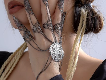 Black Filigree Full Hand Wrist-To-Ring Bracelet Fashion