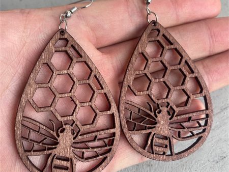 Wood & Silver-Plated Honeycomb Bee Teardrop Earrings Online now