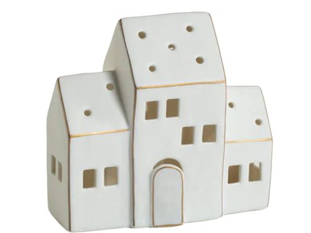 Zermatt Led Porcelain House Large- Matte White with Gold Trim Online now