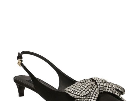 Satin Rhinestone Bow Slingback in Black Online now