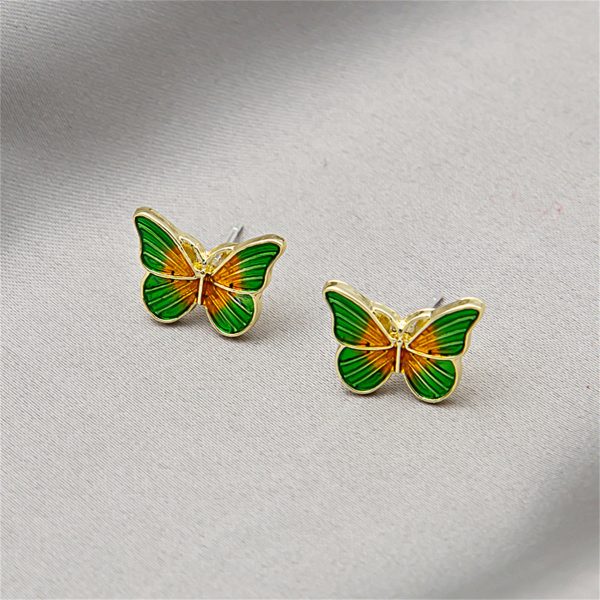 Green Enamel & 18K Gold-Plated Butterfly Stud Earrings For Cheap