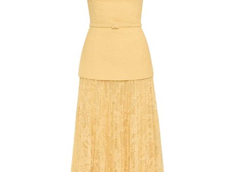 Banana Tweed and Lace Square Neck Midi Dress For Cheap