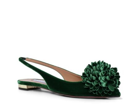 Couturier Velvet Pom Sling Flat in Malachite For Discount