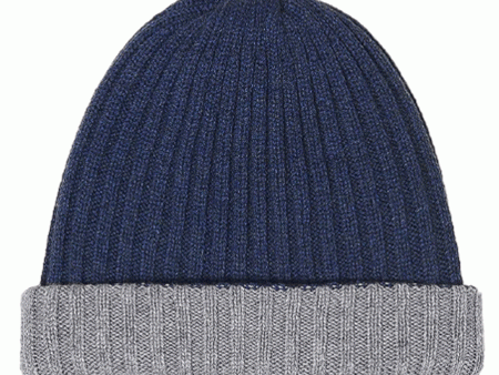 Blue and Grey Double Cashmere Beanie Online