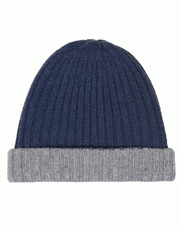 Blue and Grey Double Cashmere Beanie Online