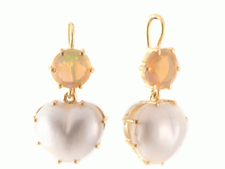 Opal and Pearl Heart Drop Earrings Hot on Sale