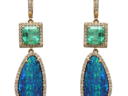 Emerald and Opal Drop Earrings on Sale