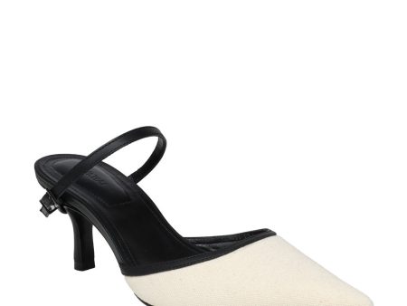 Kieran Canvas and Leather Buckle Pump in Ivory and Black Supply