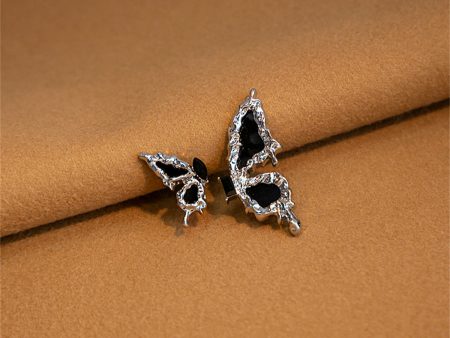 Black Crystal & Enamel Silver-Plated Butterfly Mismatched Stud Earrings on Sale