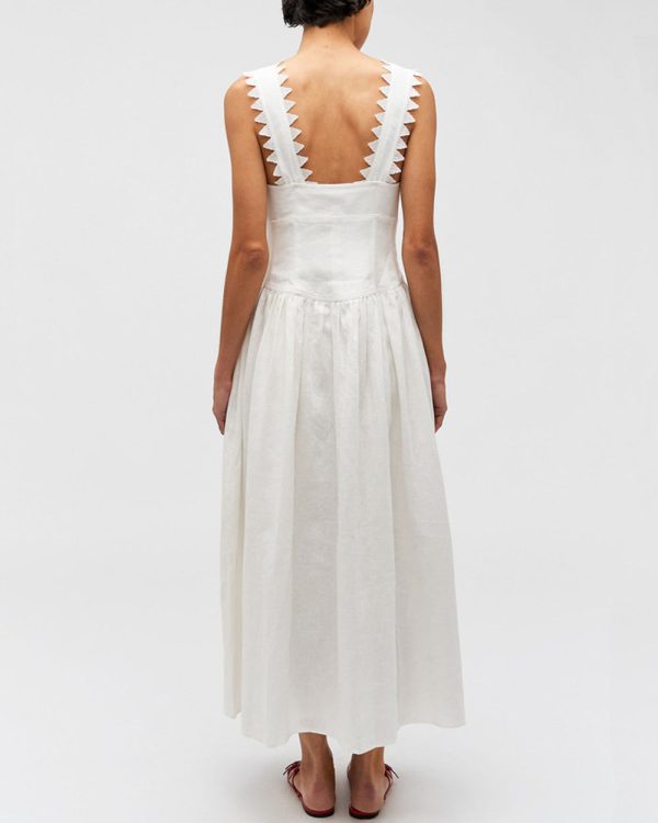 White Apron Maxi Dress For Cheap