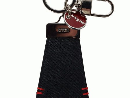 Navy Saffiano Leather Keychain For Cheap