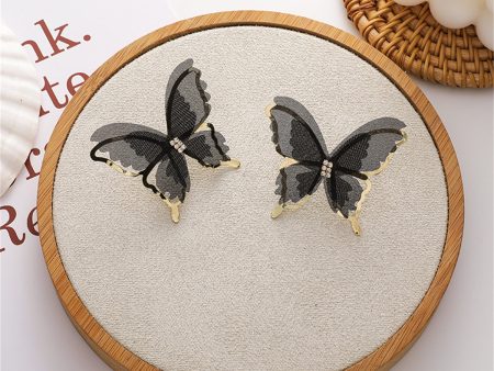 Black Mesh & 18K Gold-Plated Butterfly Stud Earrings For Discount