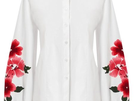 White Embellished Puff Sleeve Button Down Shirt Cheap