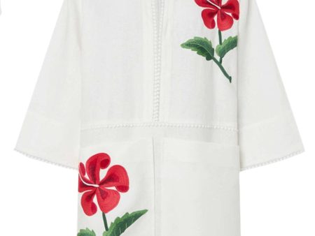 Antique White Embroidered Hibiscus Tunic Dress Online