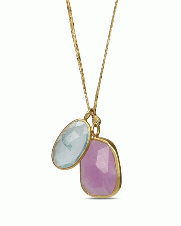 Aquamarine and Kunzite Cord Necklace Online