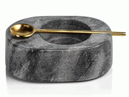 Tuscan Marble Salt and Pepper Bowl with Gold Spoon Online