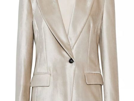 Beige Velvet Single Button Jacket Fashion