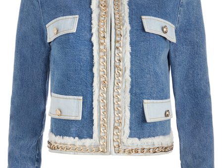 Avery Blue Landon Crop Denim Jacket Discount