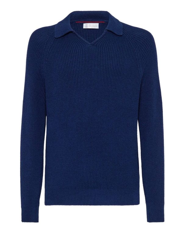 Prussia Blue Polo Sweater Fashion