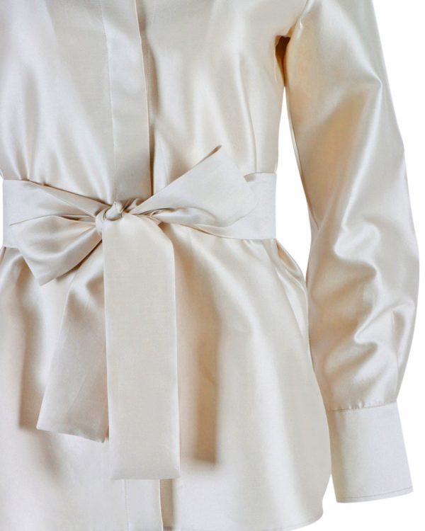 Beige Belted Button Down Shirt Hot on Sale