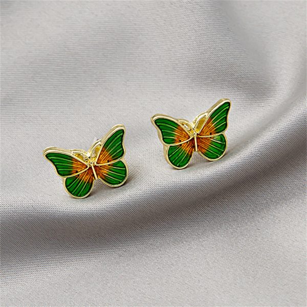 Green Enamel & 18K Gold-Plated Butterfly Stud Earrings For Cheap