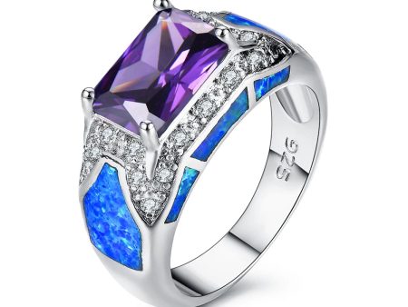 Blue Opal & Purple Crystal Rectangle Ring Online Sale