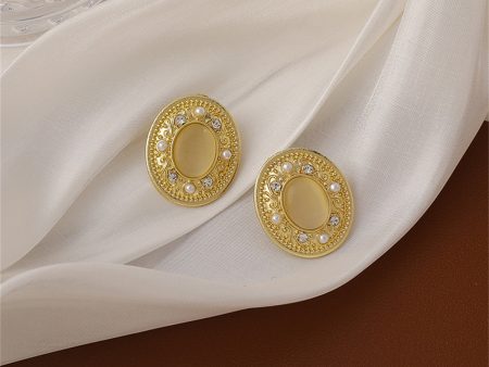 Yellow Cats Eye & Pearl 18K Gold-Plated Oval Stud Earrings Sale