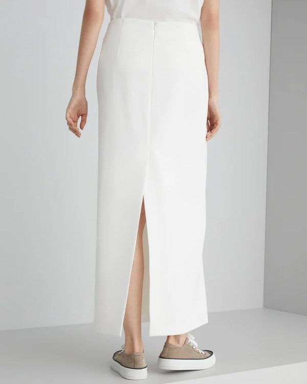 White Straight Midi Skirt Cheap