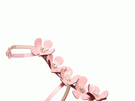 Satin Embroidered Flower Flat Sandal in Rose Quartz on Sale