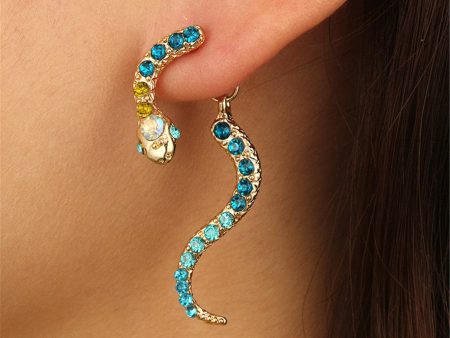 Blue Cubic Zirconia & 18K Gold-Plated Snake Drop Earrings Supply