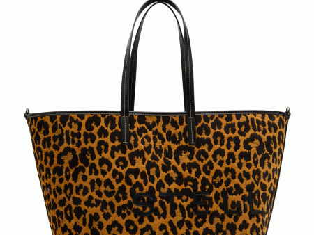 Large Logo Appliqué Jacquard Tote in Leopard Discount