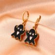 Black Enamel & Cubic Zirconia 18K Gold-Plated Ghost Huggie Earrings Cheap