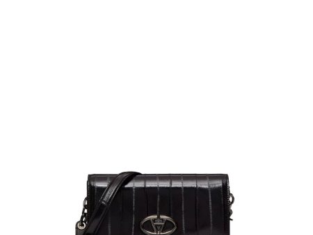 Bold VLogo Textured Leather Wallet with Shoulder Strap in Nero Online Hot Sale