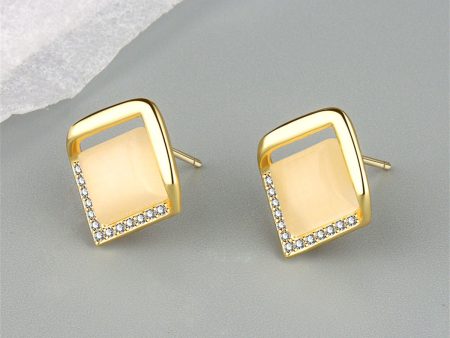 Yellow Cats Eye & 18K Gold-Plated Rhombus Stud Earrings Online Hot Sale