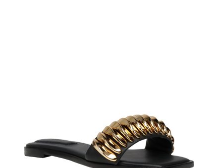 Ripple Flat Slide in Black and Gold For Sale