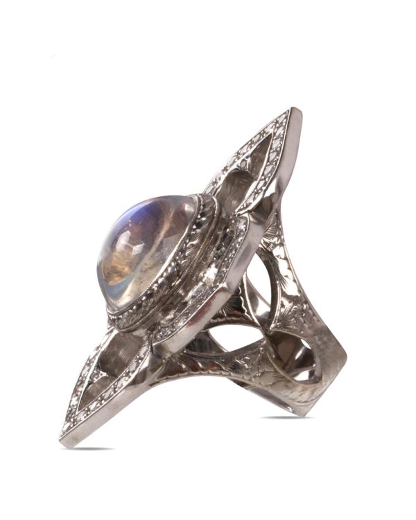 Small Diamond and Moonstone Flower Ring Online Sale