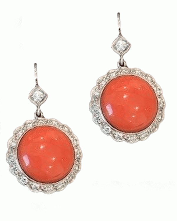 Diamond and Coral Flower Earrings Online now