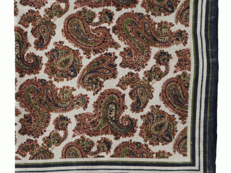 Green and Cream Paisley Pocket Square For Cheap