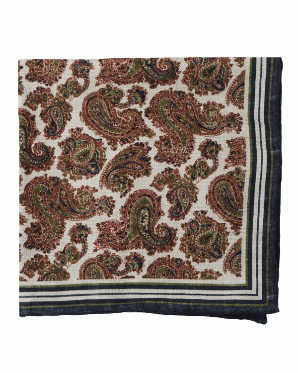 Green and Cream Paisley Pocket Square For Cheap