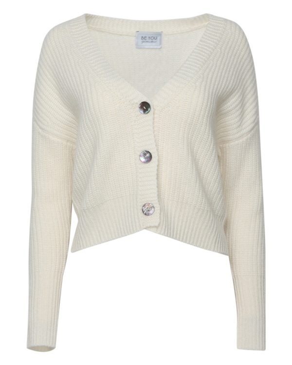 White V Neck Big Stitch Cardigan Sale