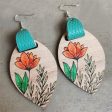 Brown Wood & Silver-Plated Floral Drop Earrings For Sale