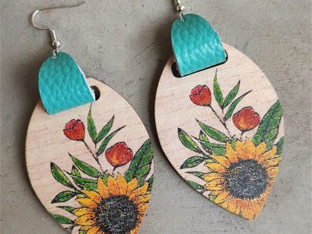 Brown Multicolor Wood & Silver-Plated Sunflower Drop Earrings Cheap