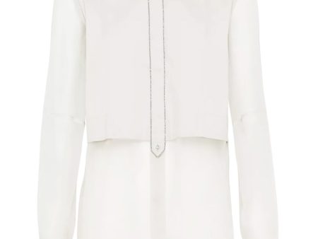 White Monili Placket Organza Blouse Hot on Sale