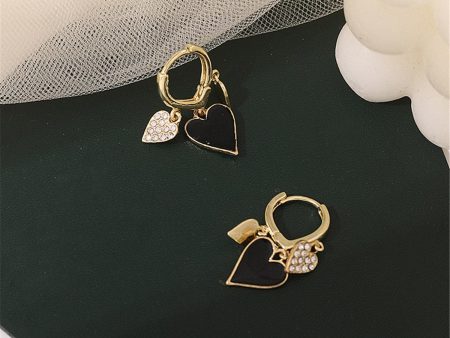 Black Enamel & Cubic Zirconia 18K Gold-Plated Hearts Huggie Earrings For Sale